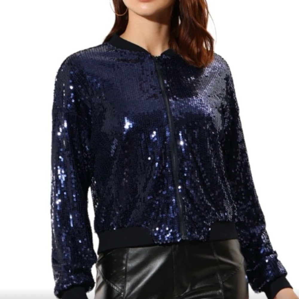 Victoria's Secret Blue Bomber Jacket with Shimmery Sequins and Relaxed Fit